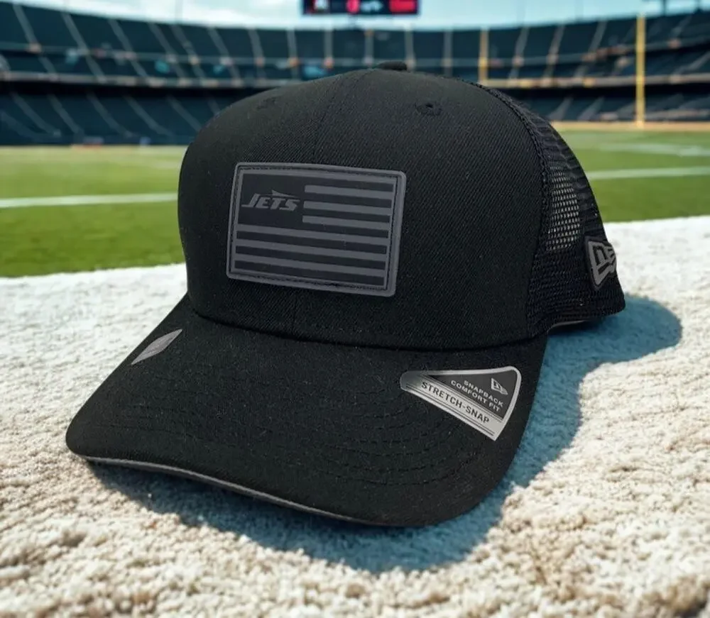 New York Jets New Era 9SEVENTY NFL USA Flag Black Stretch Snap Trucker Hat NWT